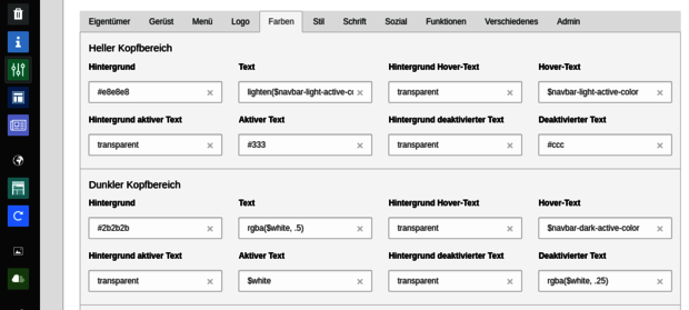 Easyconf-Formular zur Anpassung der Farben des Hauptmenüs